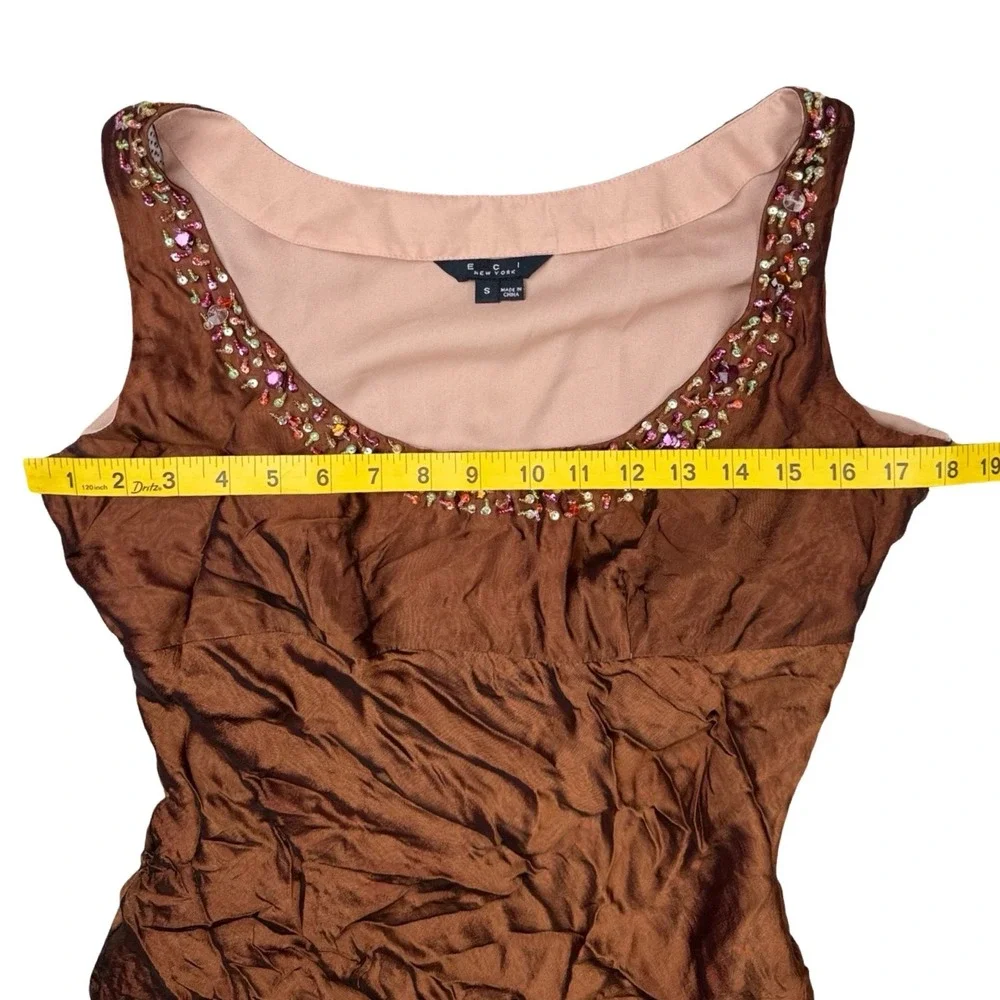 Y2K Fairy Grunge Beaded Handkerchief Hem Silk Tank Top Boho Brown Small - Picture 7 of 9
